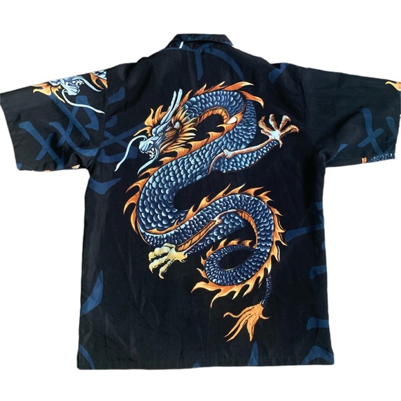 Y2K DRAGON ALL OVER PRINT BUTTON-UP SHIRT SHORT SLEEVE M UNISEX - Picture 2 of 5